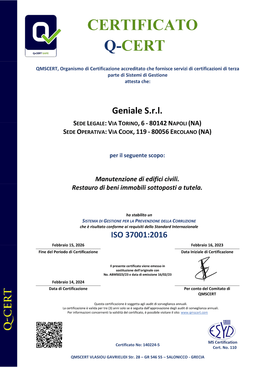 Certificato ISO 37001:2016